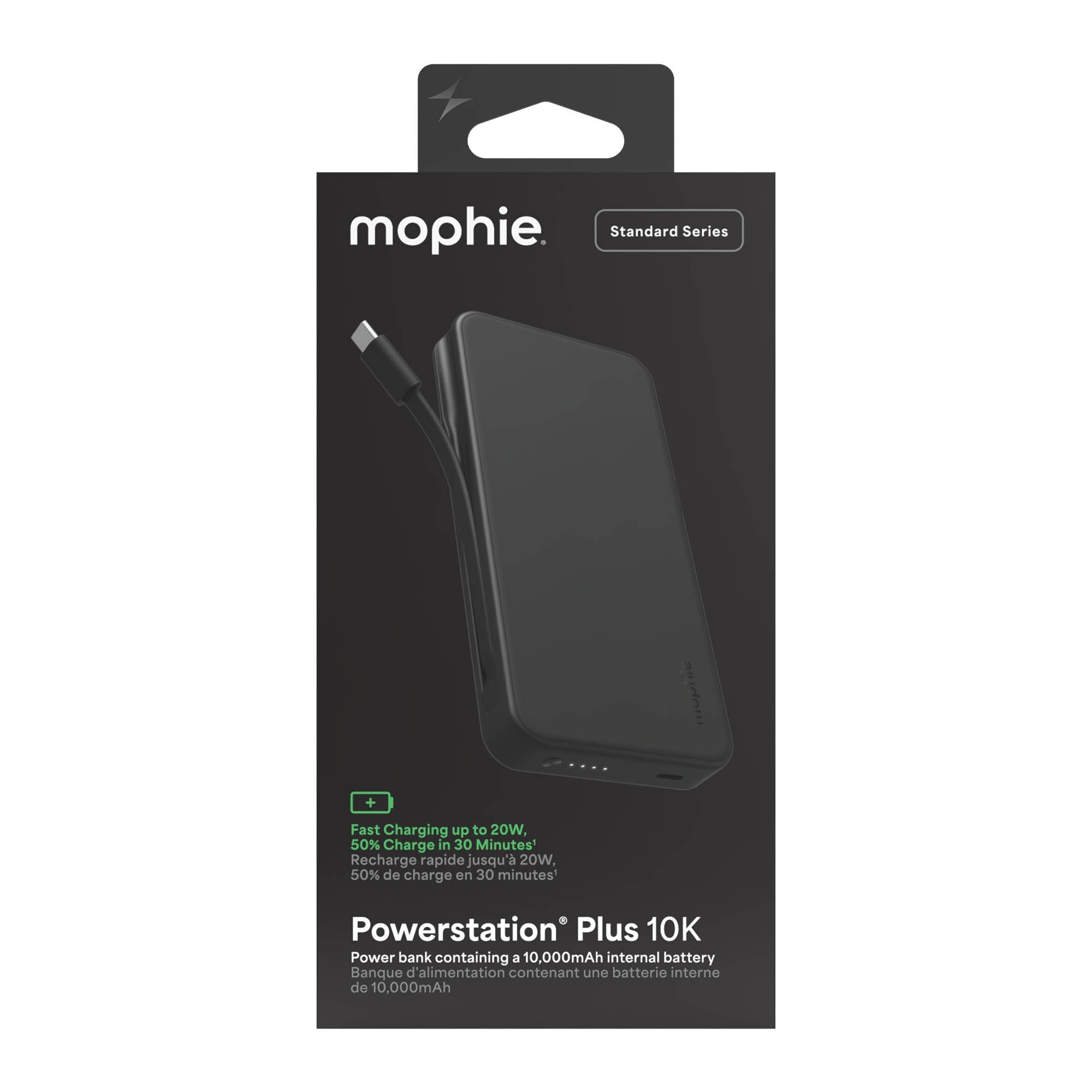 Mophie 10,000 mAh Powerstation Plus w/USB-C Cable - Black - 15-15777