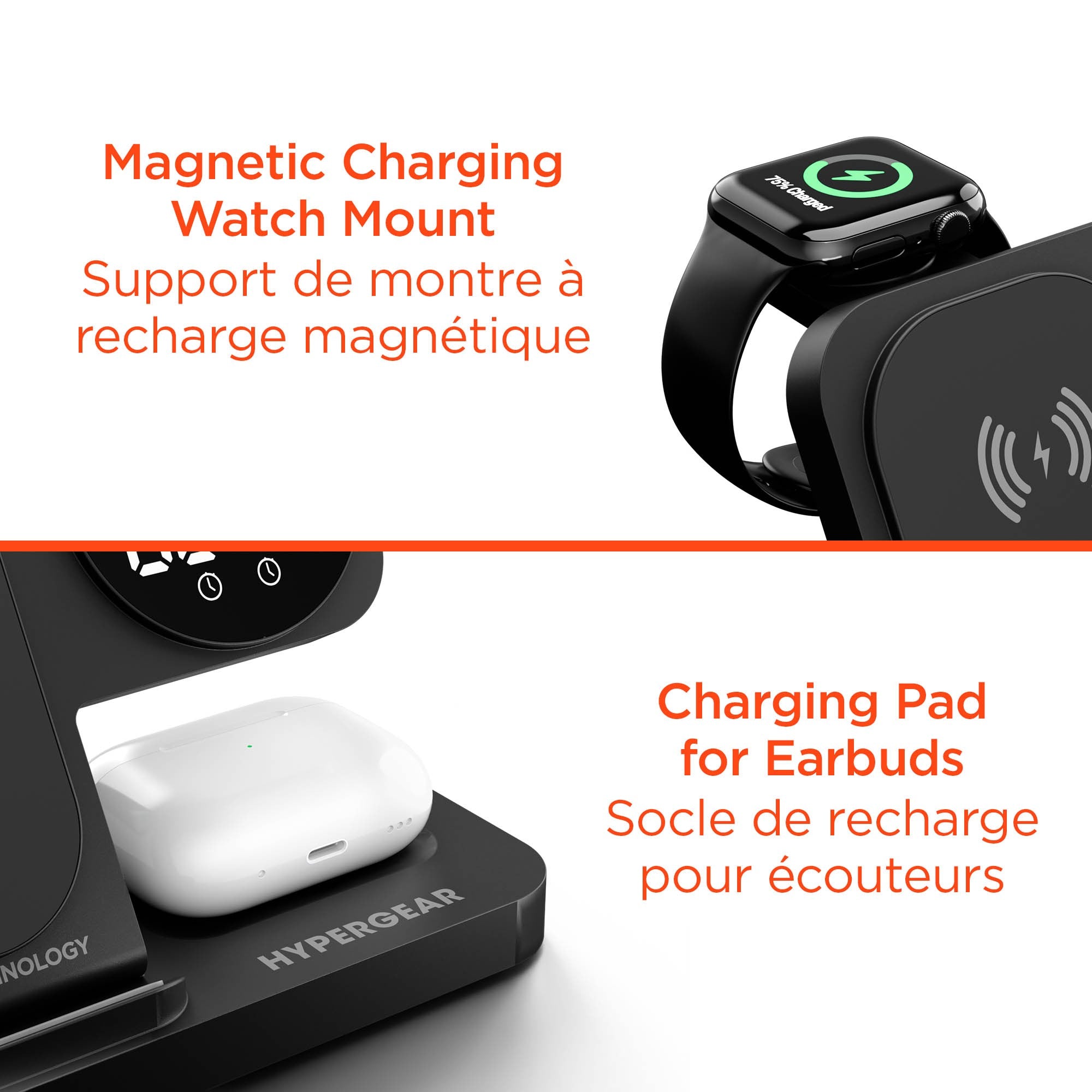 Hypergear 15W Powerfold 24/7 3in1 Foldable Wireless Charging Stand w/Digital Alarm Clock - Black - 15-16269