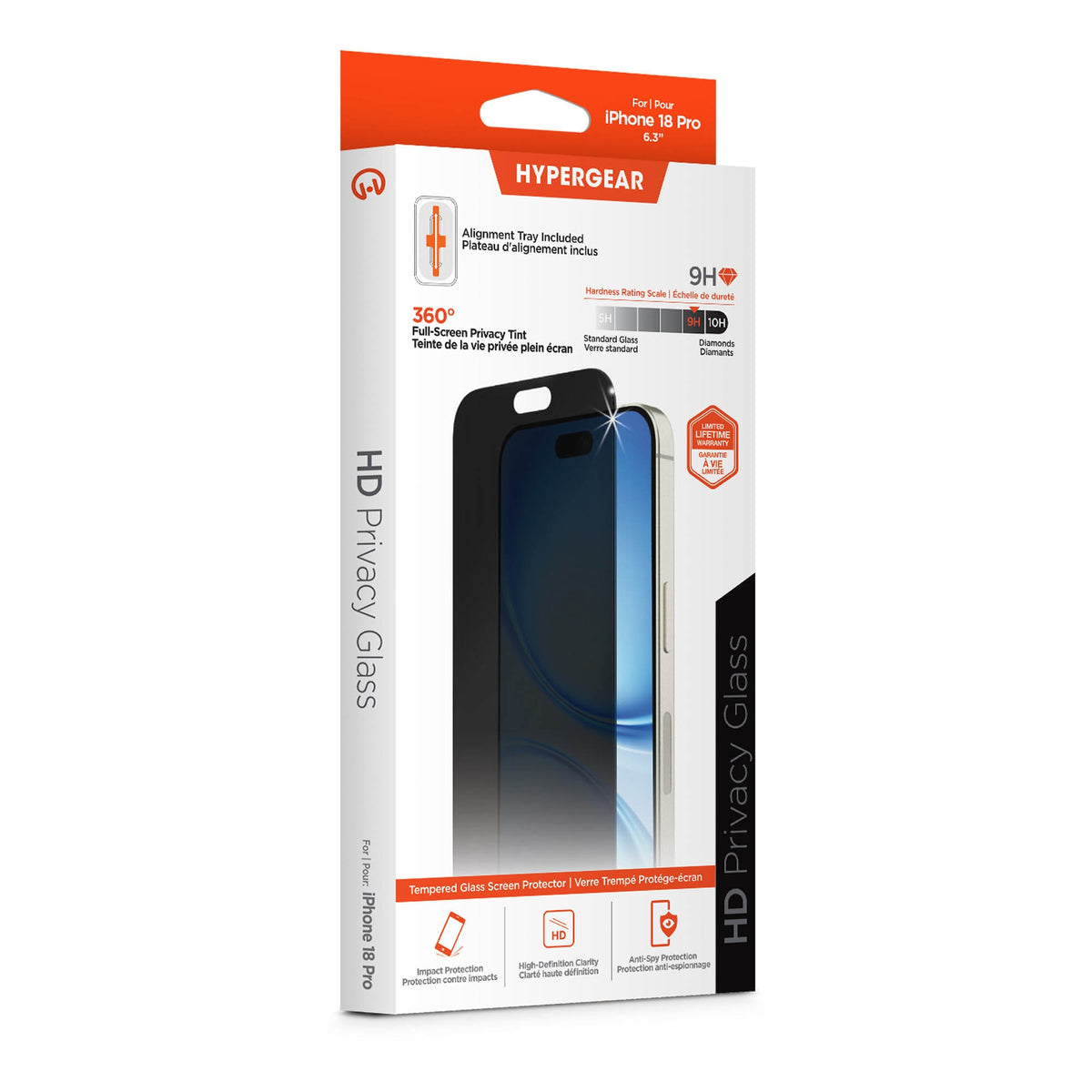 iPhone 18 Pro HyperGear 4-way Privacy Glass Screen Protector w/Dust-Free Install Tray - 15-16301