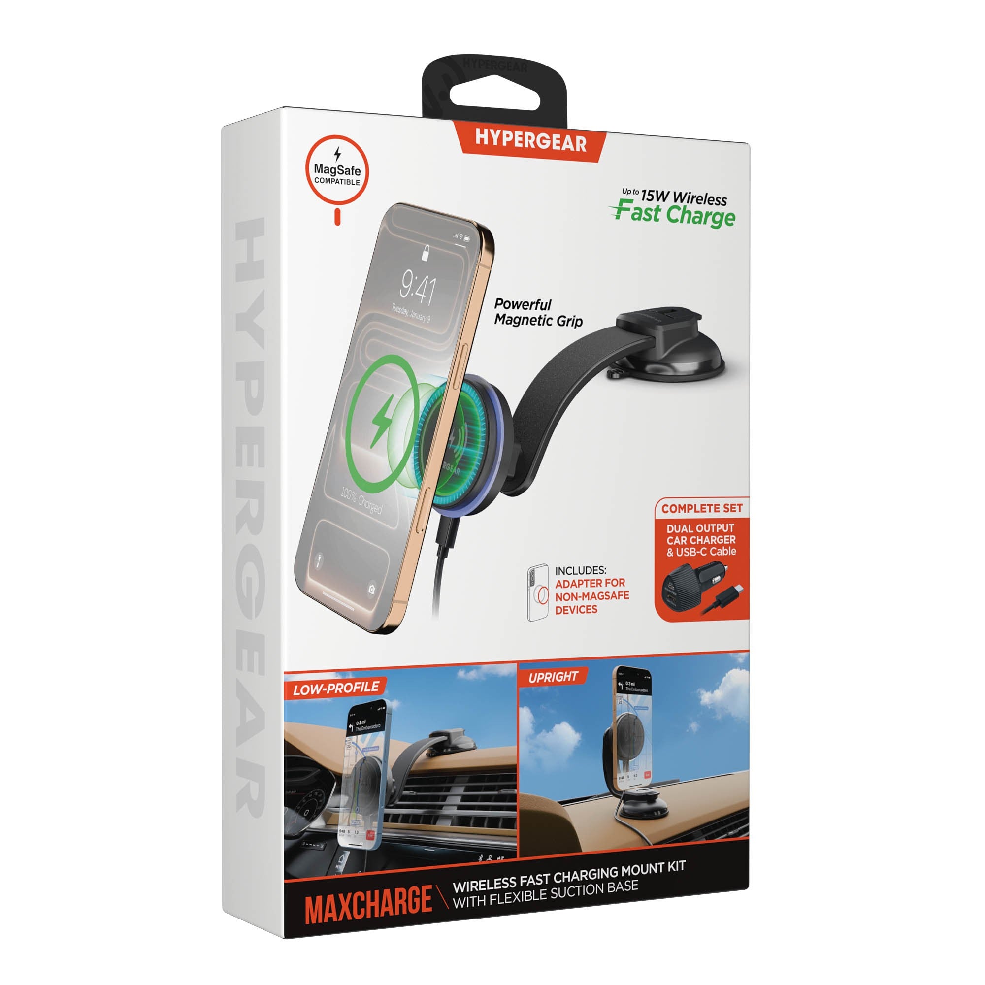 HyperGear MaxCharge Flex 15W MagSafe Wireless Mount - Black - 15-16305