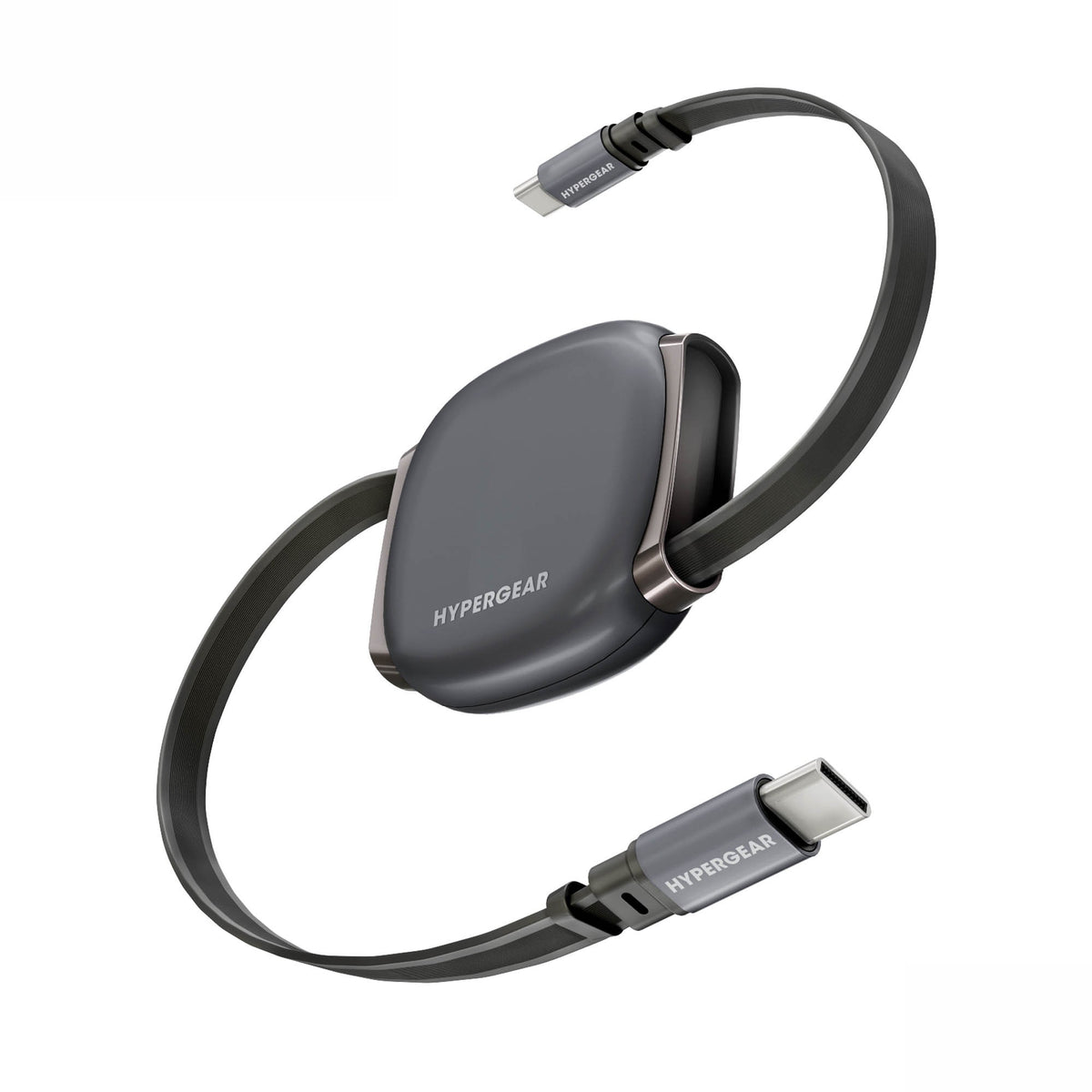 HyperGear FlexiGo 100W USB-C to USB-C Retractable Cable with Ultra-Slim & Compact Case - Grey - 15-16389