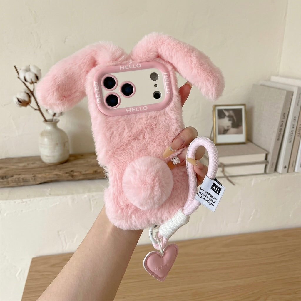 iPhone Fluffy Bunny Case with Hand Strap
