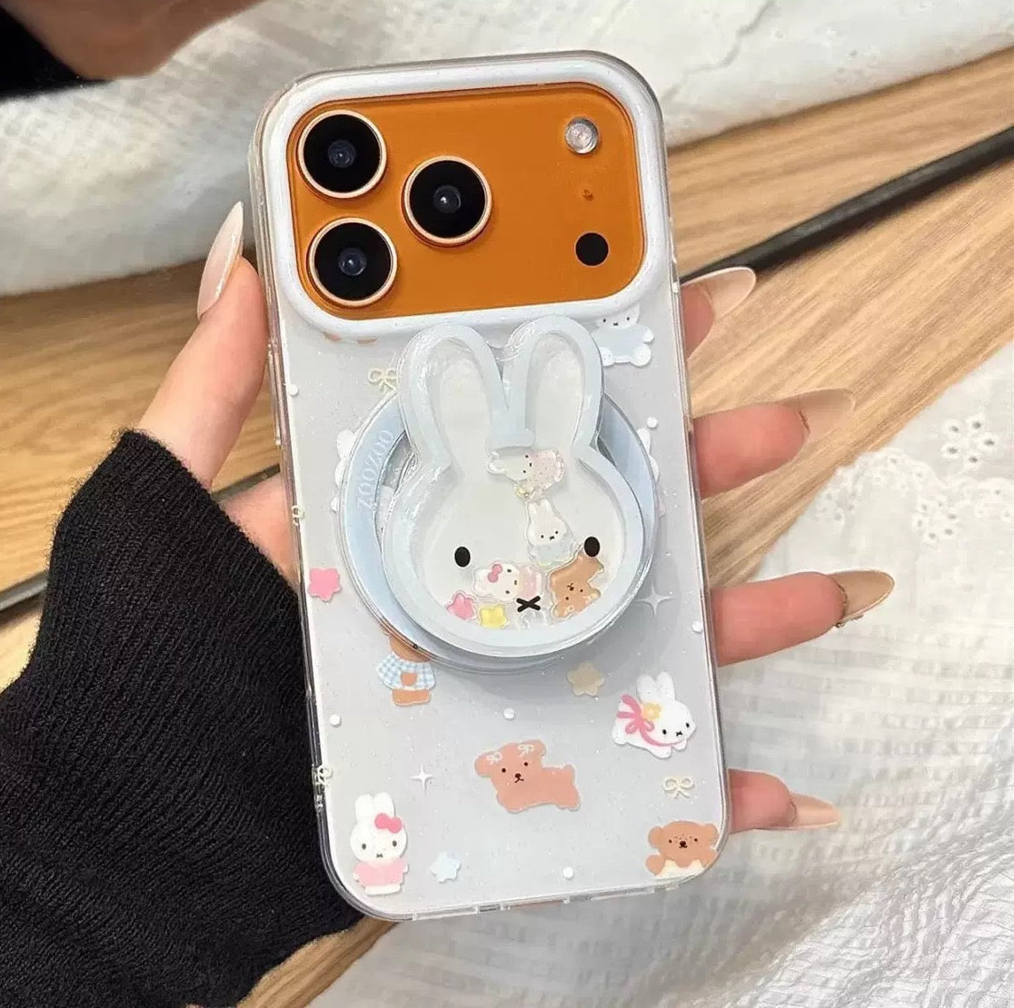 iPhone Light Blue Bunny Magsafe Case with Popgrip