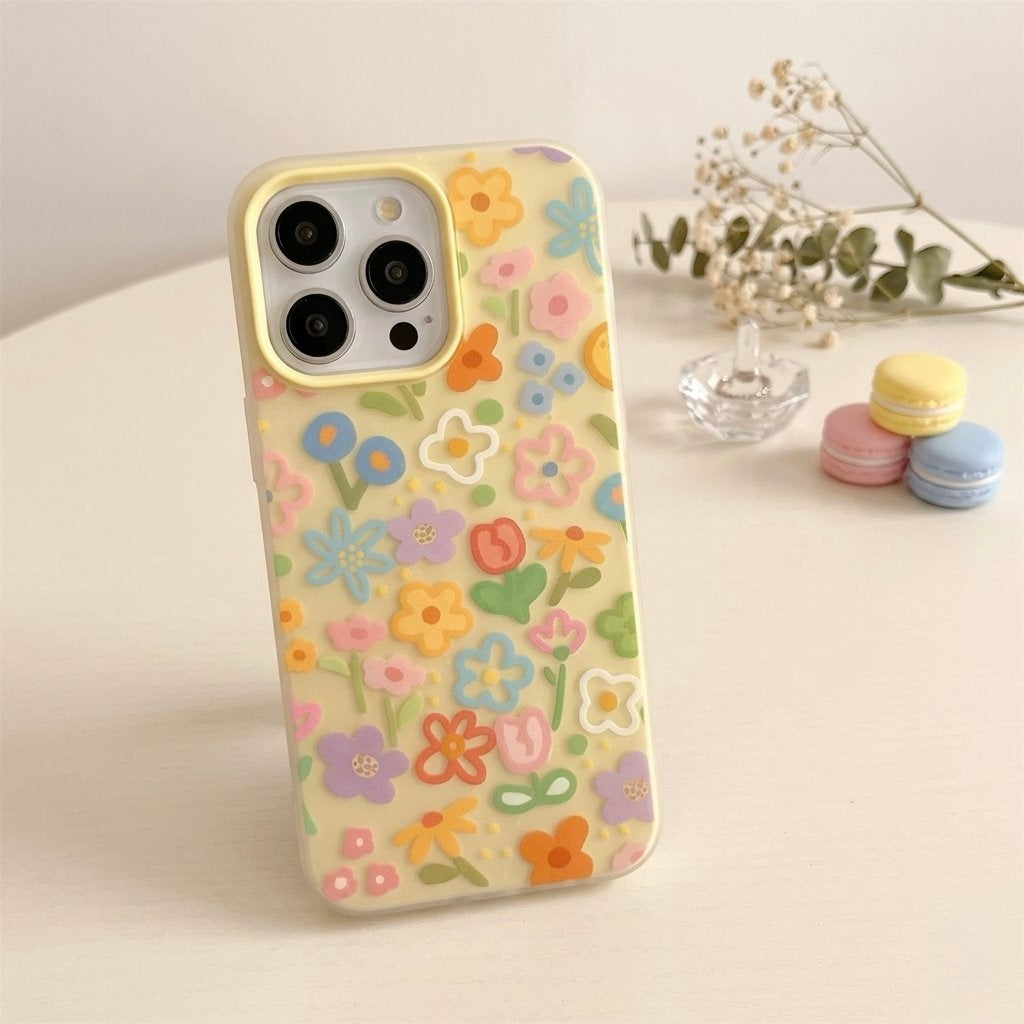 iPhone Colorful Flowers Yellow Base Case