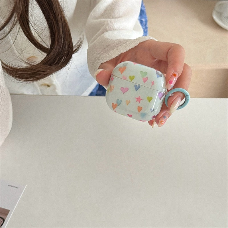 AirPods Blue Case with Colorful Heart Pattern
