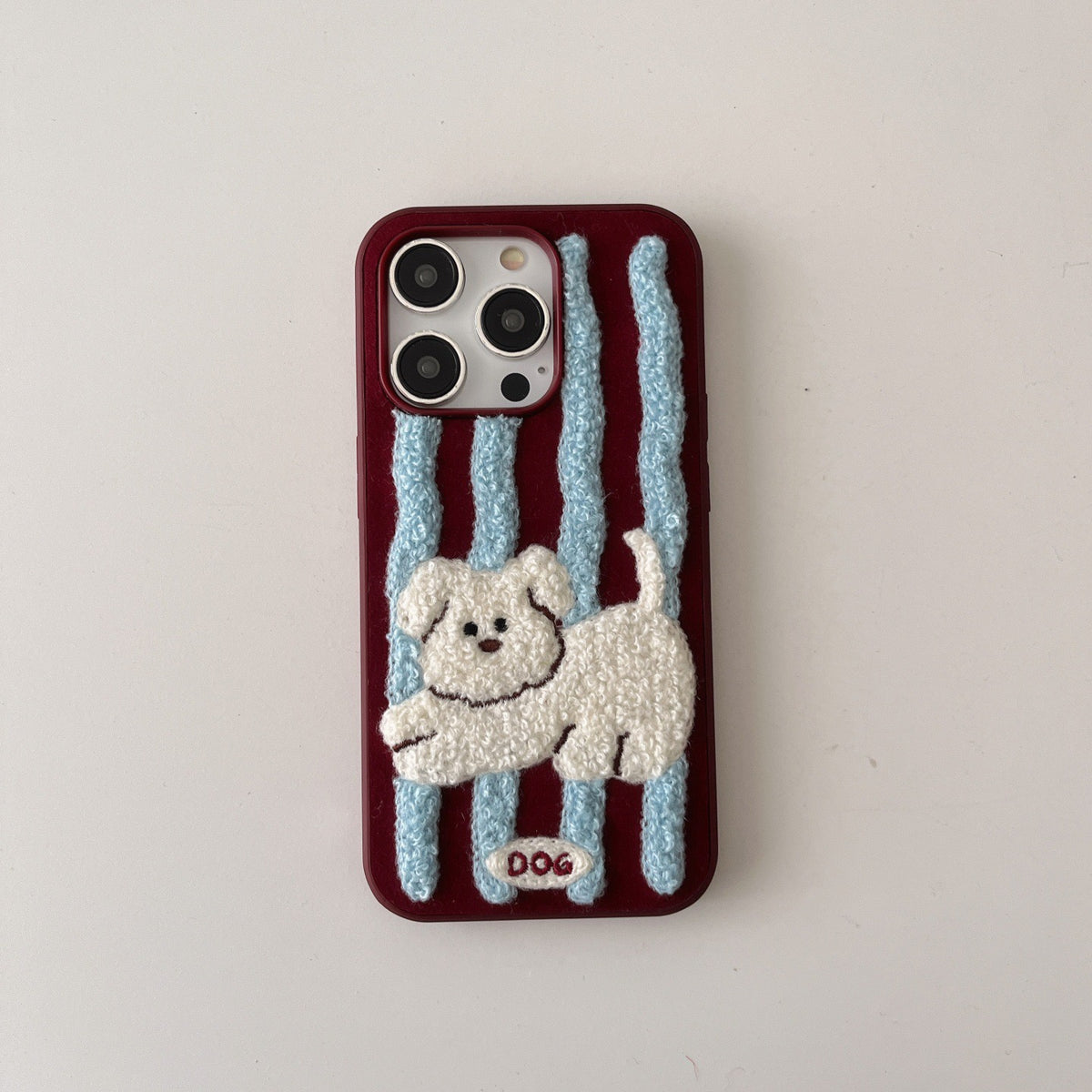 iPhone 3D Puppy Red Stripe Embroidery Case