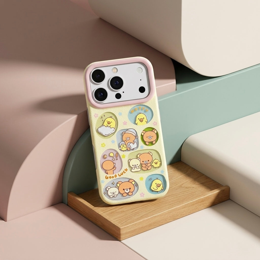 iPhone Cartoon Bear with Pink Camera Frame Case