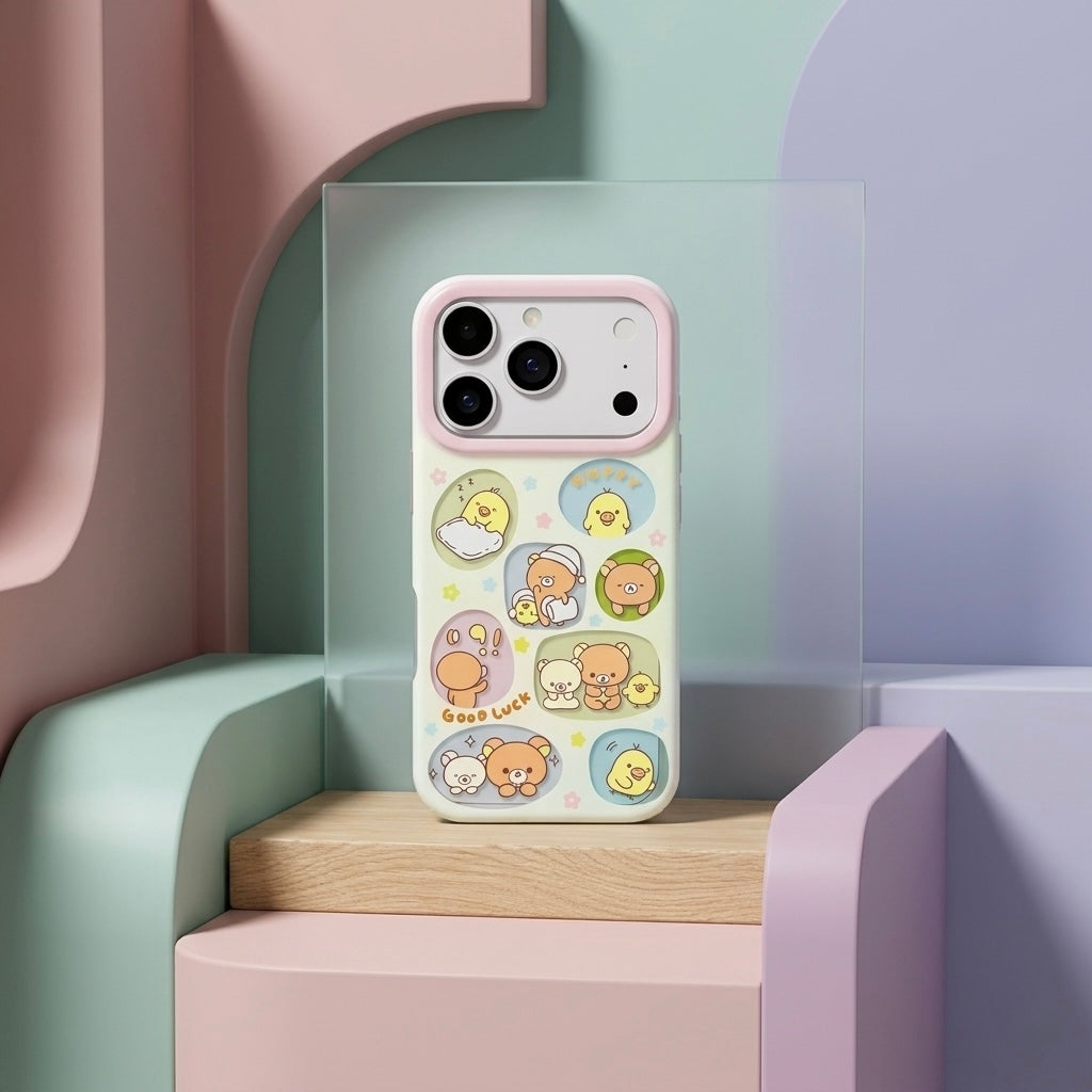 iPhone Cartoon Bear with Pink Camera Frame Case