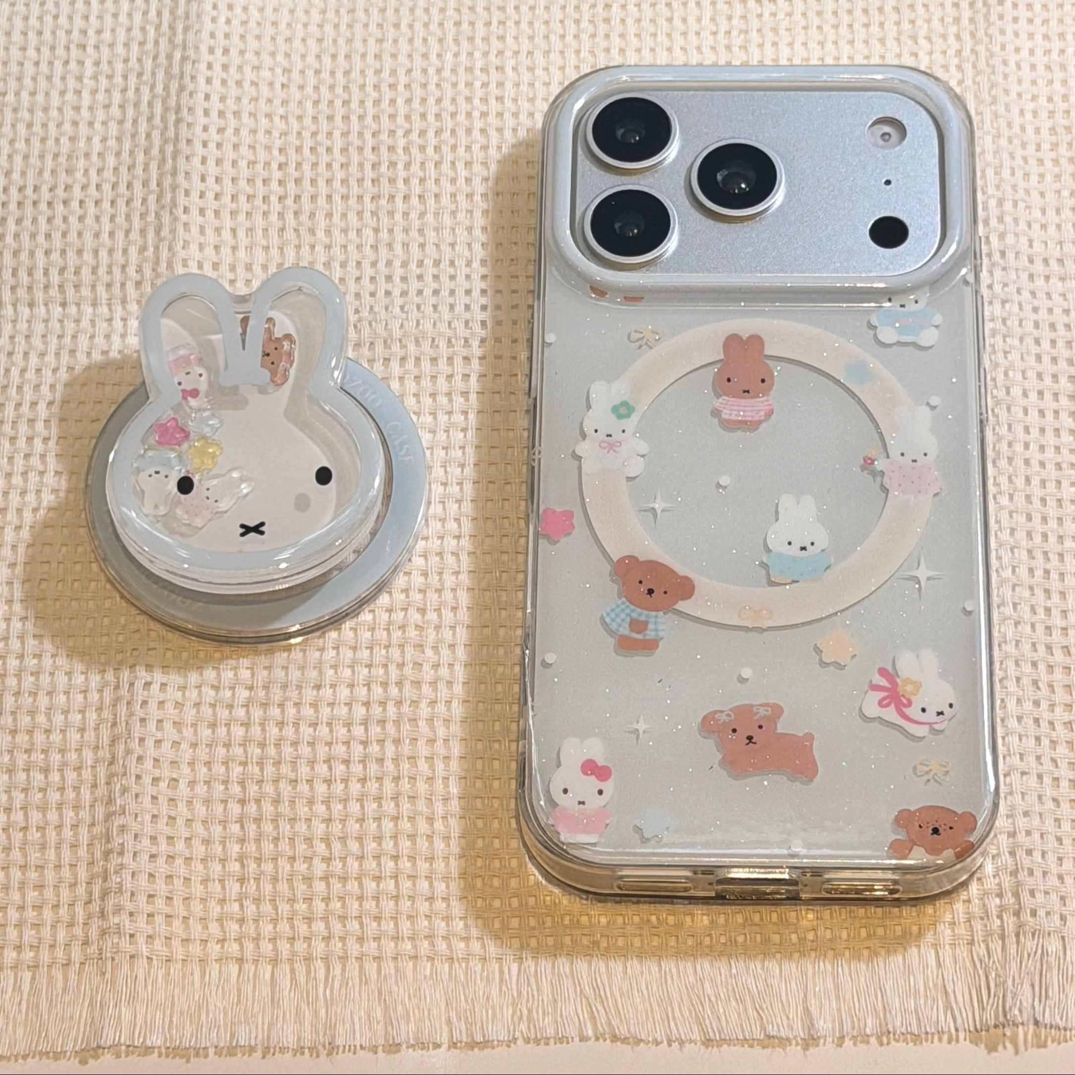 iPhone Light Blue Bunny Magsafe Case with Popgrip