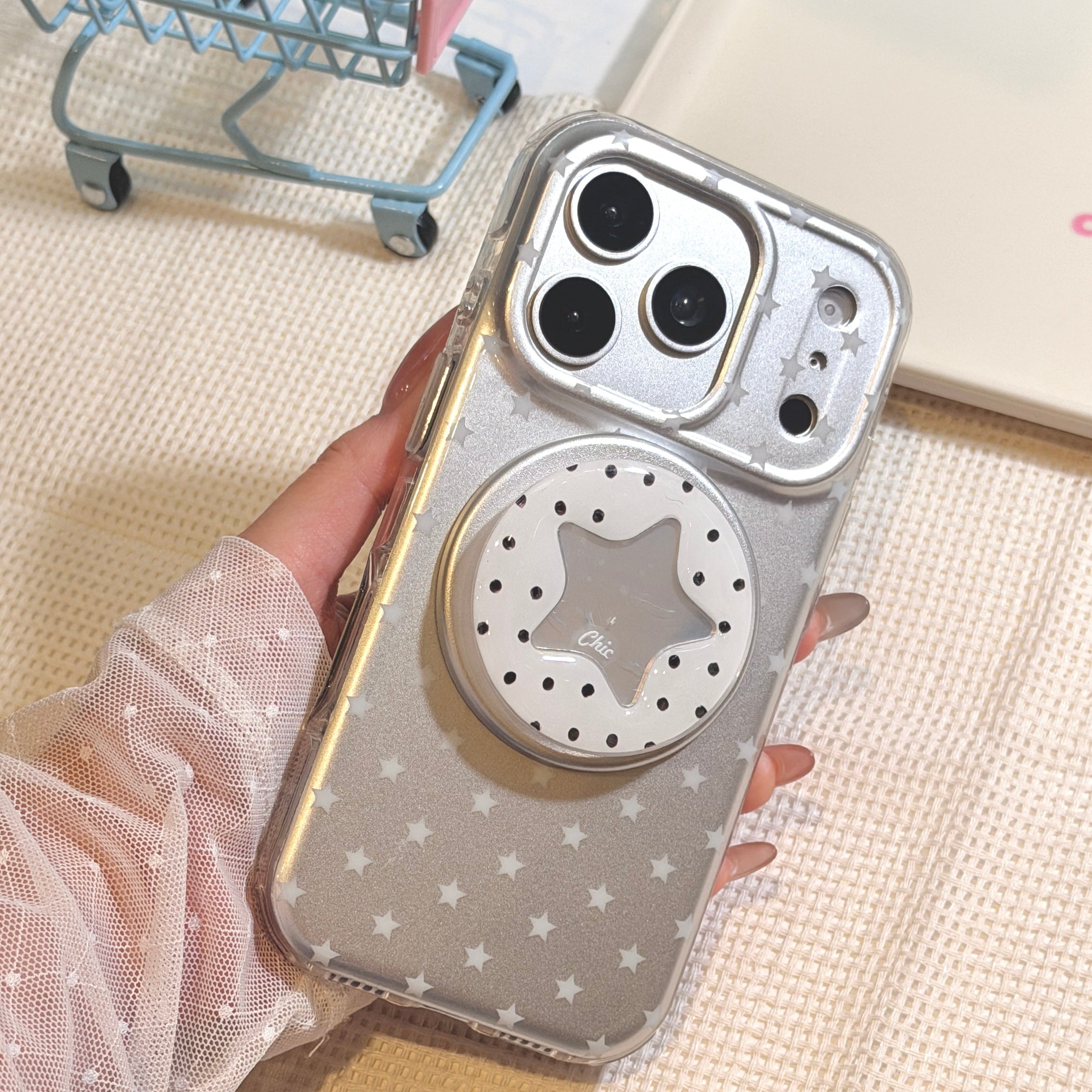 iPhone Silver Star Magsafe Case with Star Popgrip