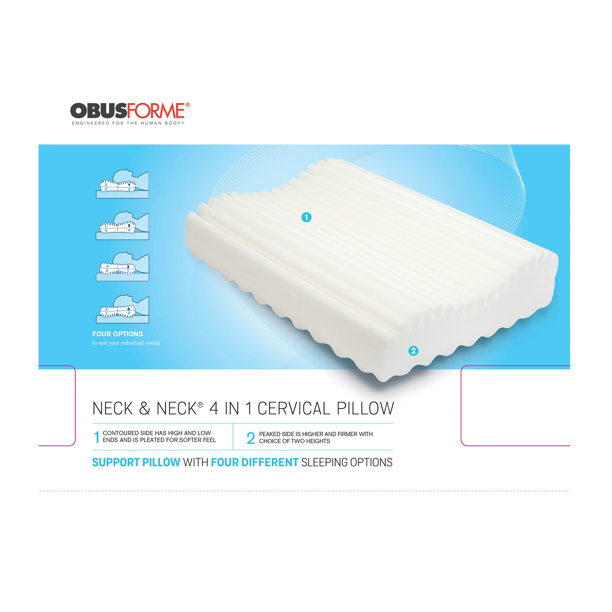 ObusForme Neck & Neck 4 in 1 Cervical Pillow - 15-07345