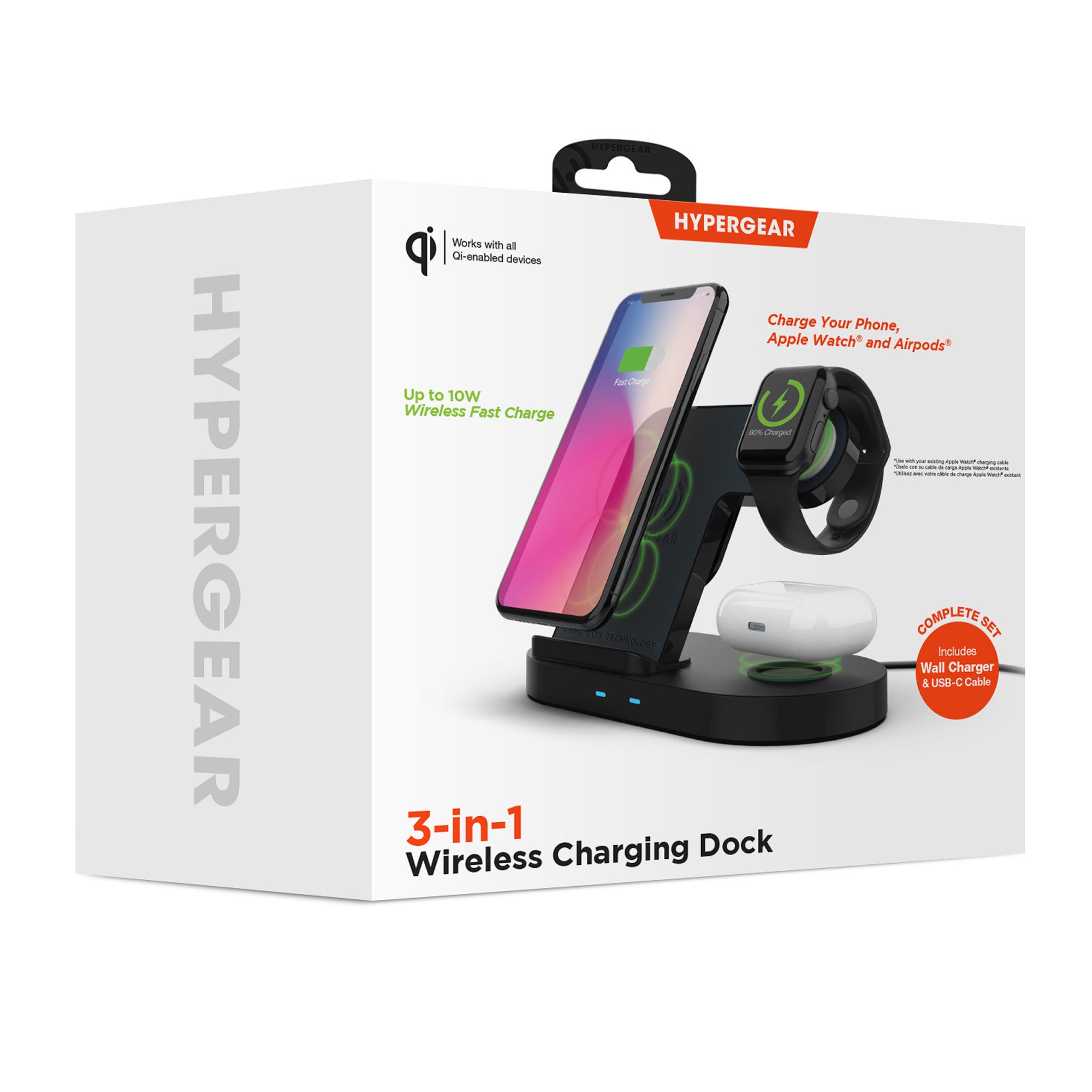 Hypergear 20W Black 3-in-1 Wireless Charging Dock for Phone, Watch & Wireless Headphones - 15-08213