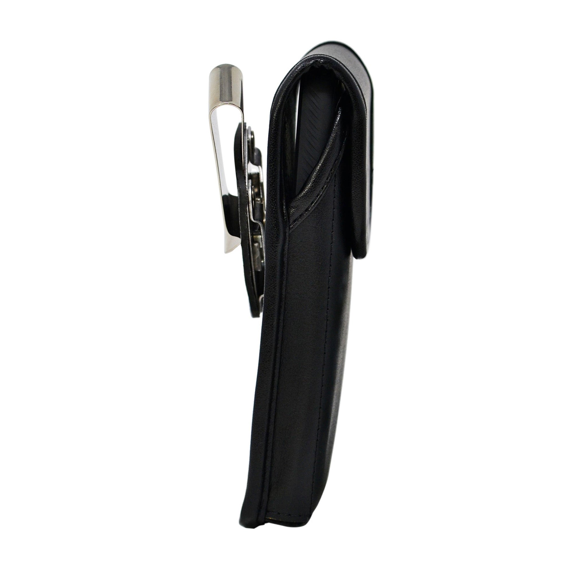 iPhone 13 mini/12 Mini Turtleback Black Leather Holster w/Heavy Duty Vertical Metal Belt Clip - 15-08268
