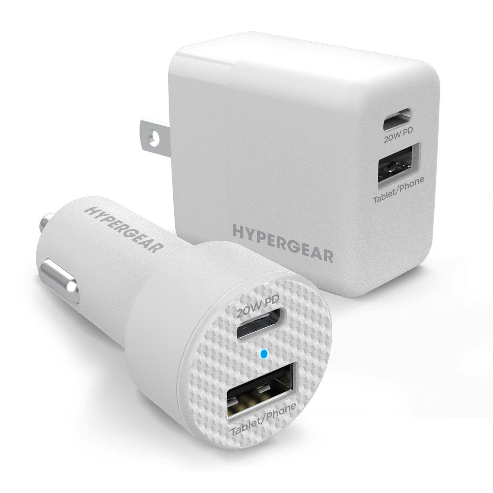 HyperGear 20W White Dual Port USB-A & USB-C CLA & Wall Charger Bundle Pack - 15-09053