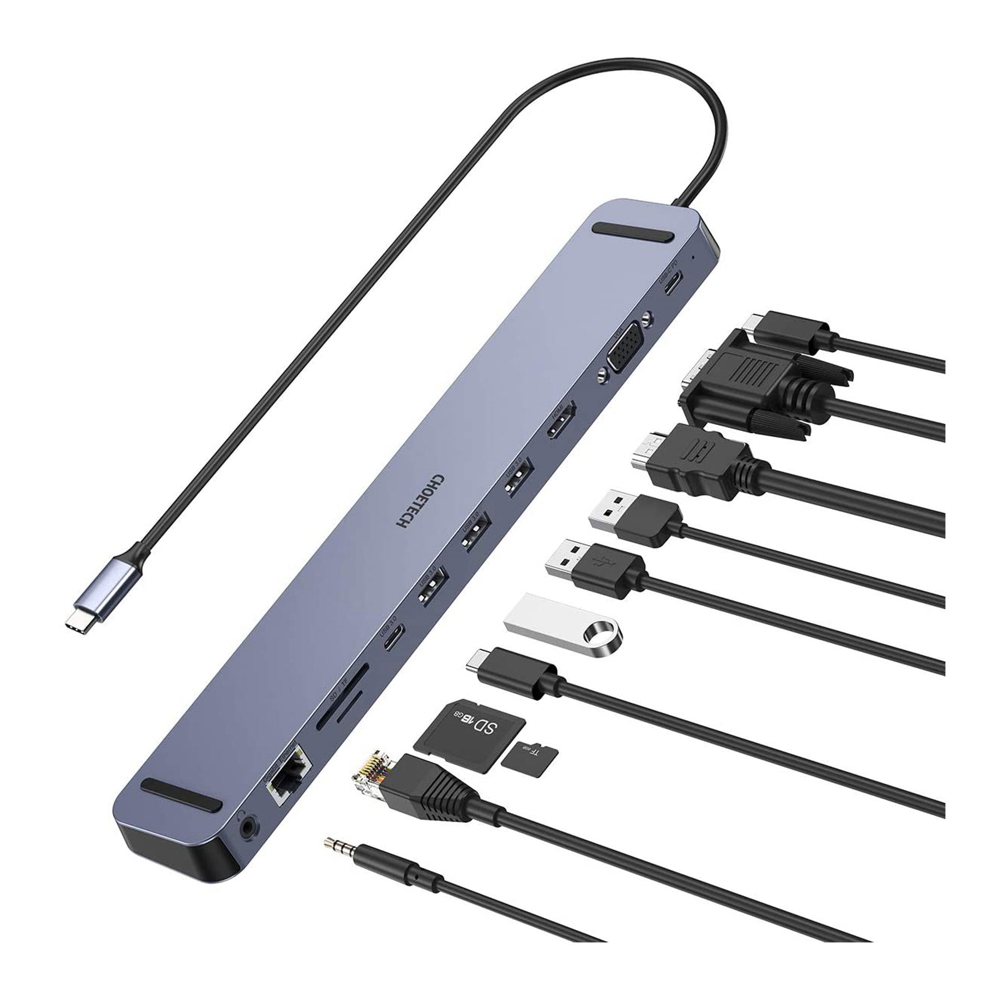 CHOETECH 11-in-1 USB-C Hub Adapter Docking Station - Silver - 15-09361