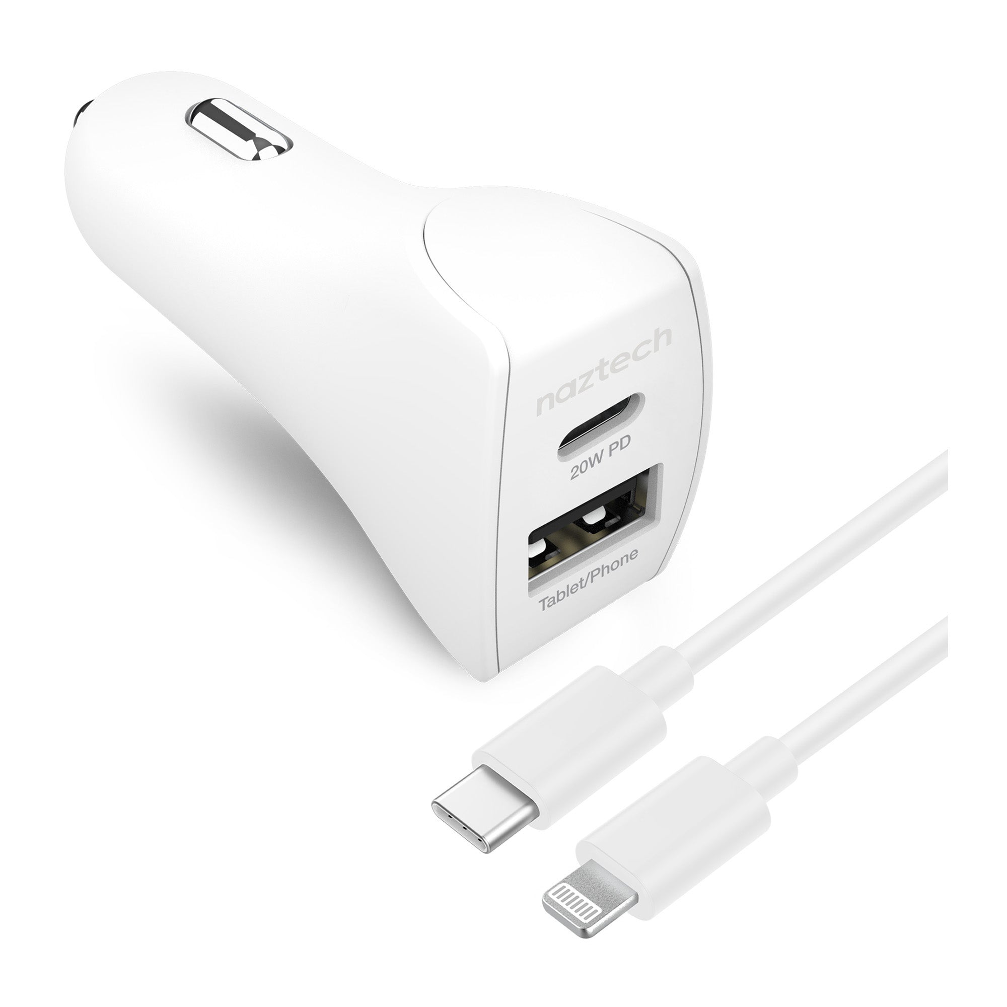 Naztech 20W USB-C PD & 12W USB-A Fast CLA Car Charger with USB-C to Lightning - 15-09639