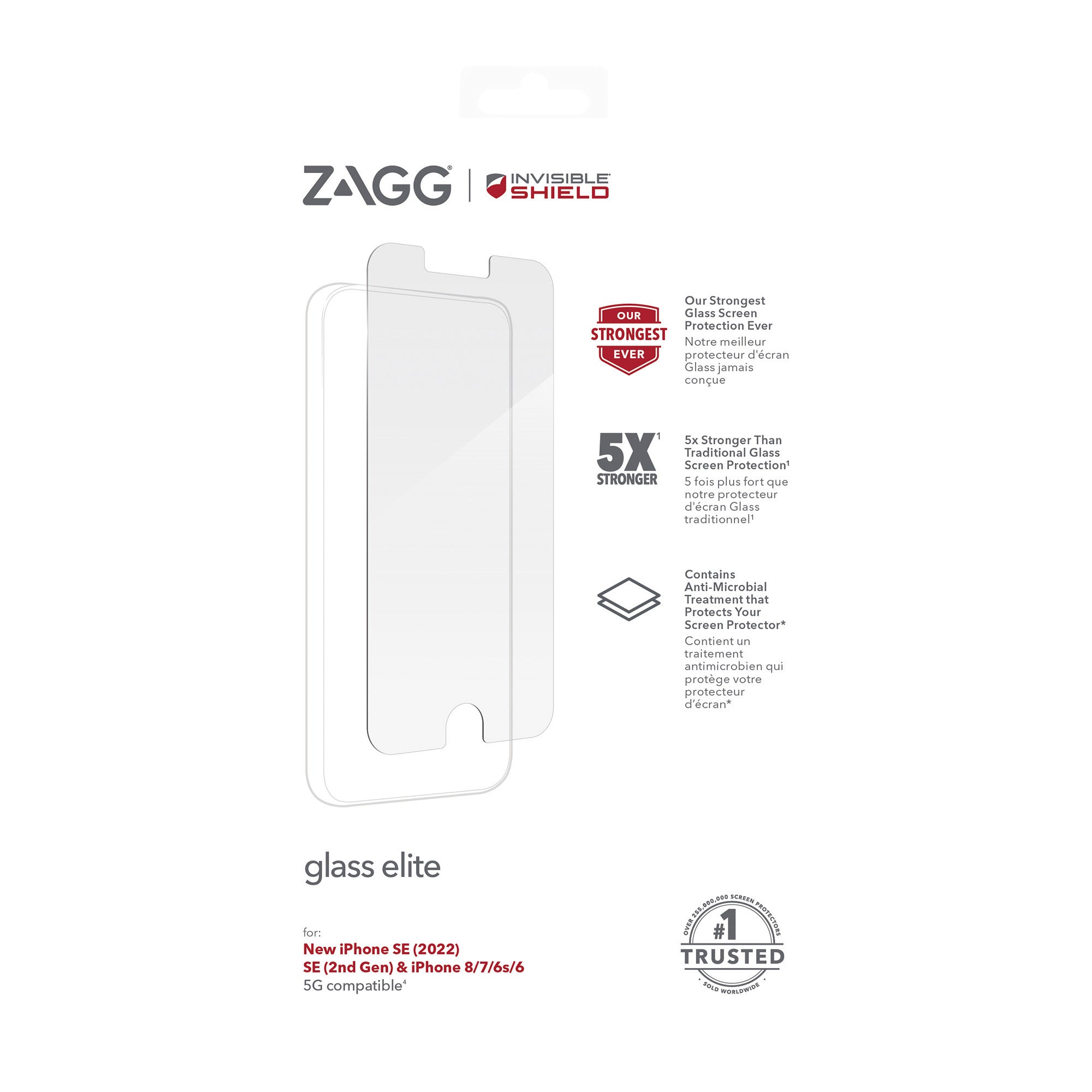 iPhone SE (2022/2020)/8 ZAGG InvisibleShield Glass Elite+ Tempered Glass Screen Protector - 15-09904