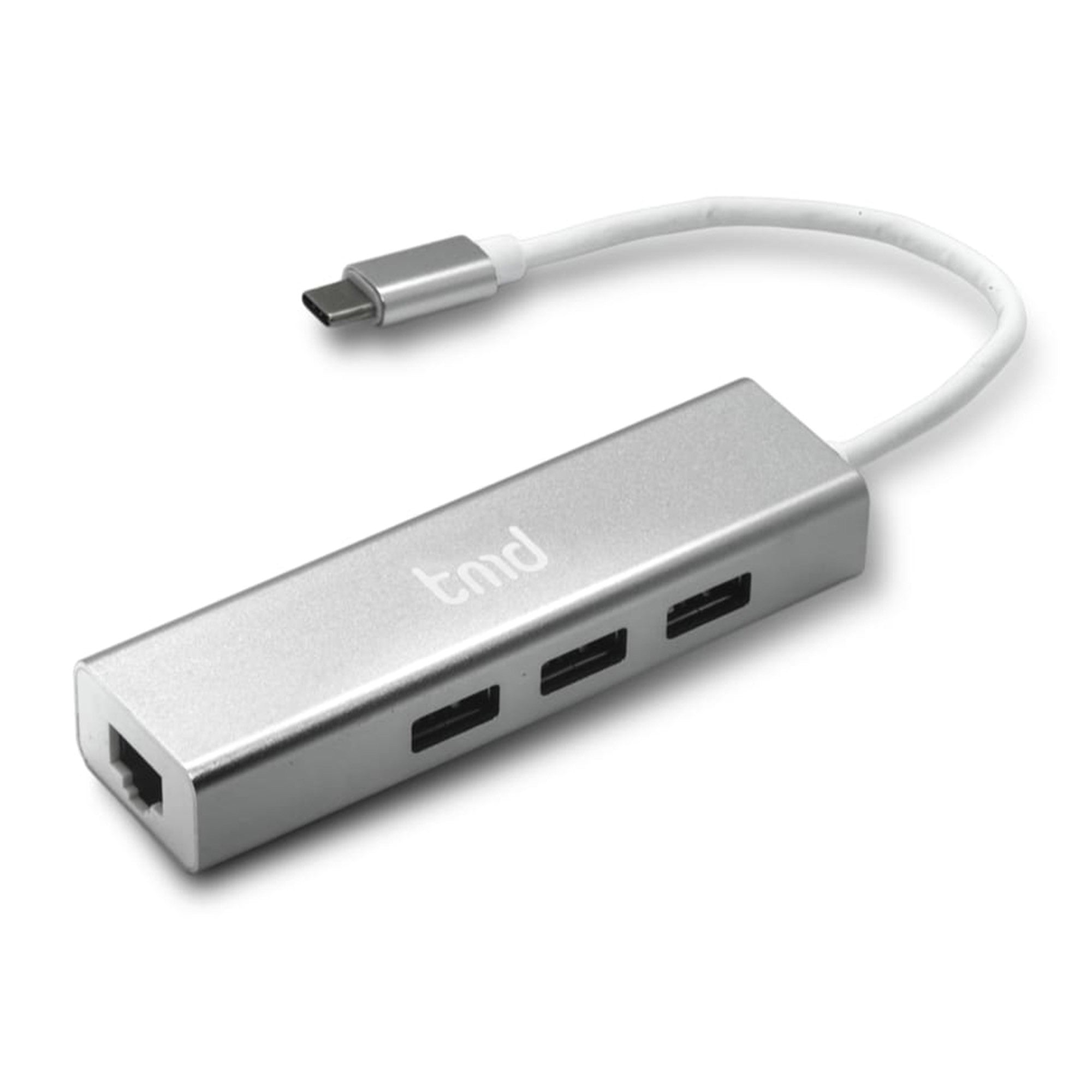 tmd USB-C to Ethernet/USB x 3 Adapter - Silver - 15-10490