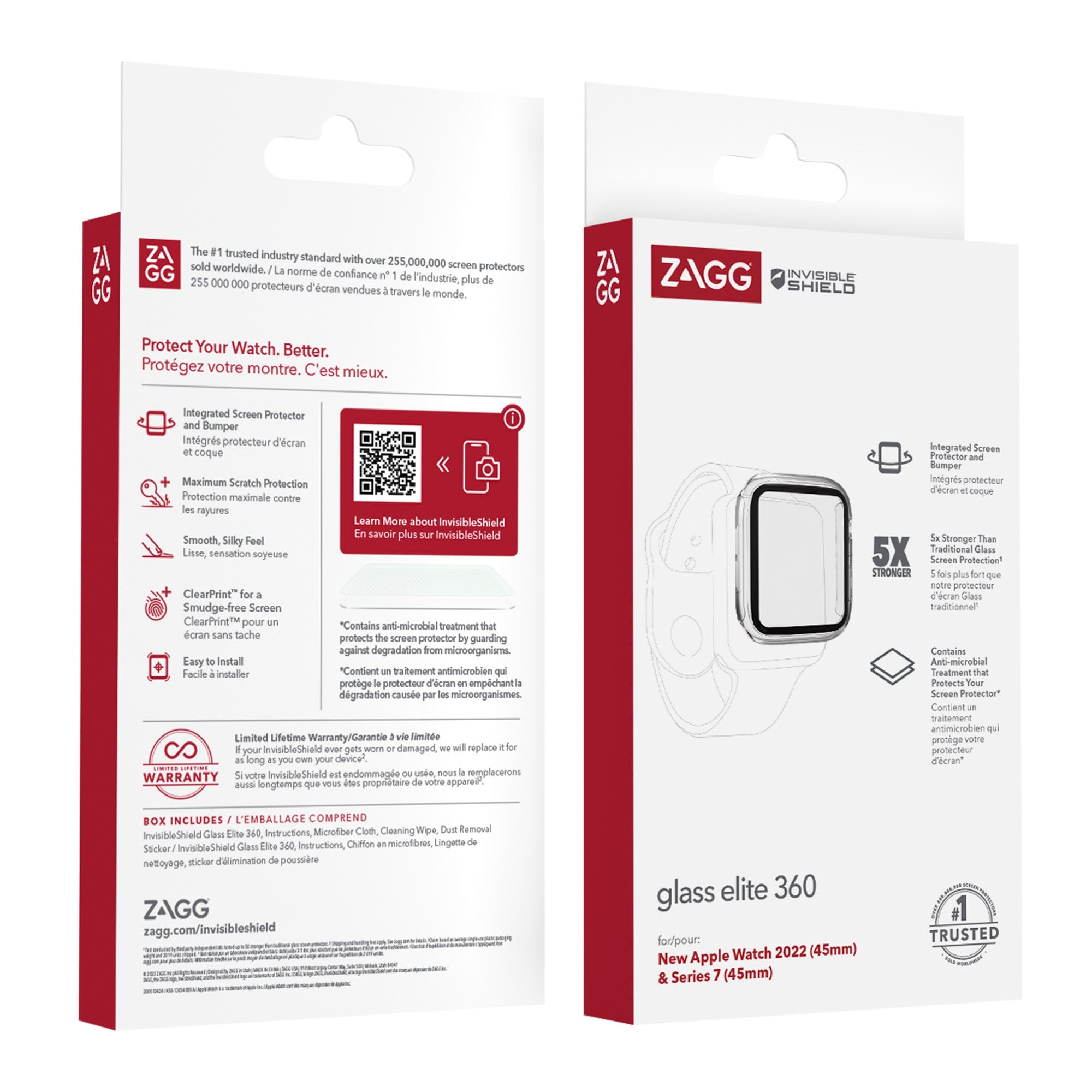 Apple Watch (45mm) ZAGG InvisibleShield Glass Elite 360 Screen Protector - 15-10535